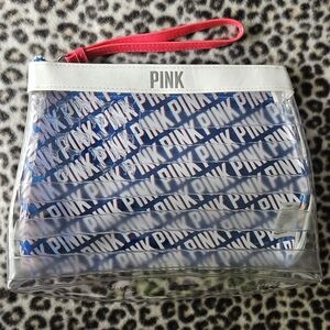 2018 VS PINK Clear Americana Embossed American Flag Makeup Cosmetic Bag, NWOT
